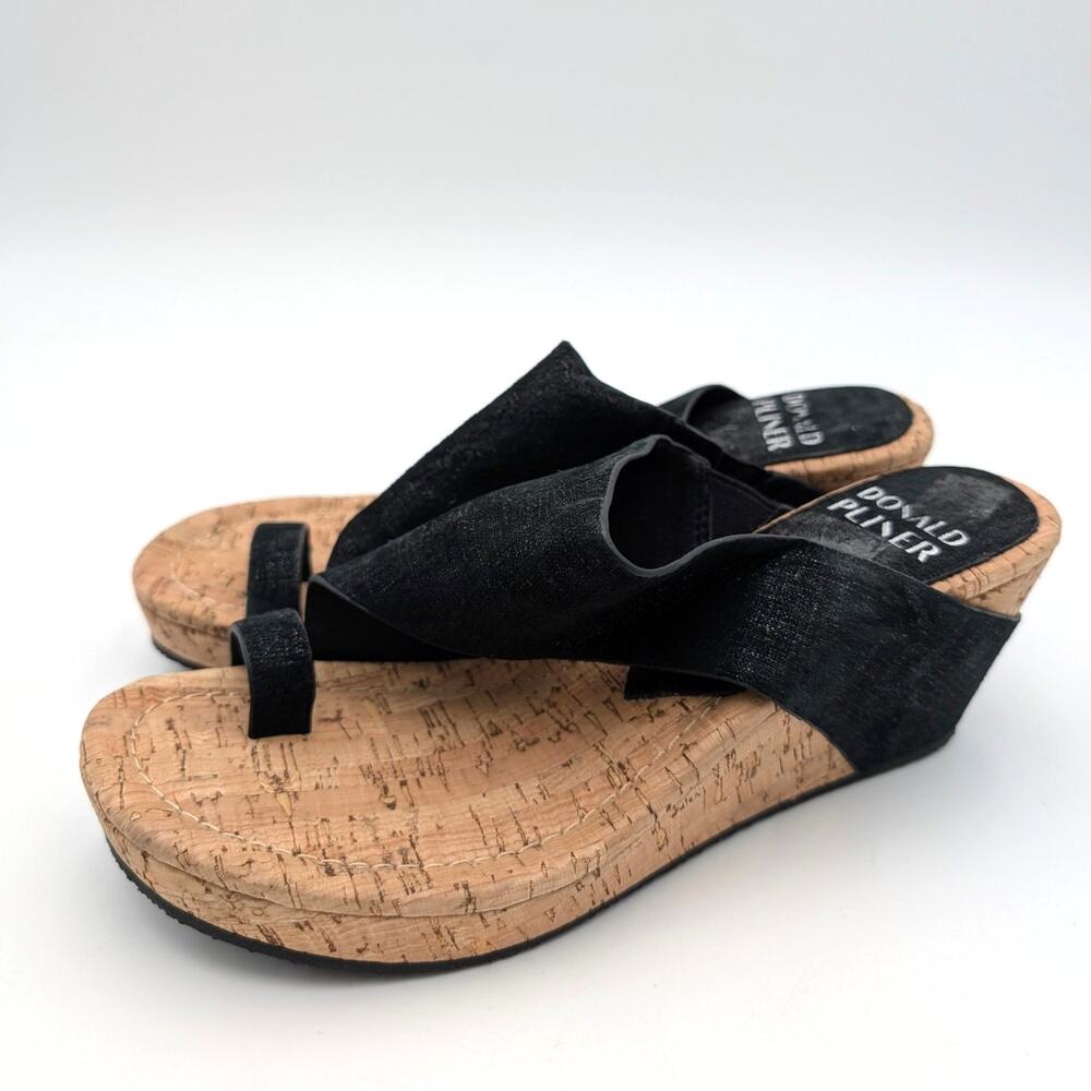 Donald Pliner Gyer Leather Wedge Sandal Black Women's Size US8M EU38.5